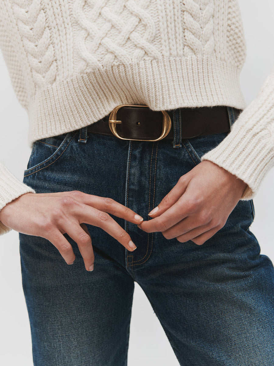 NILI LOTAN Nili Belt in Dark Brown W/ Brass Buckle