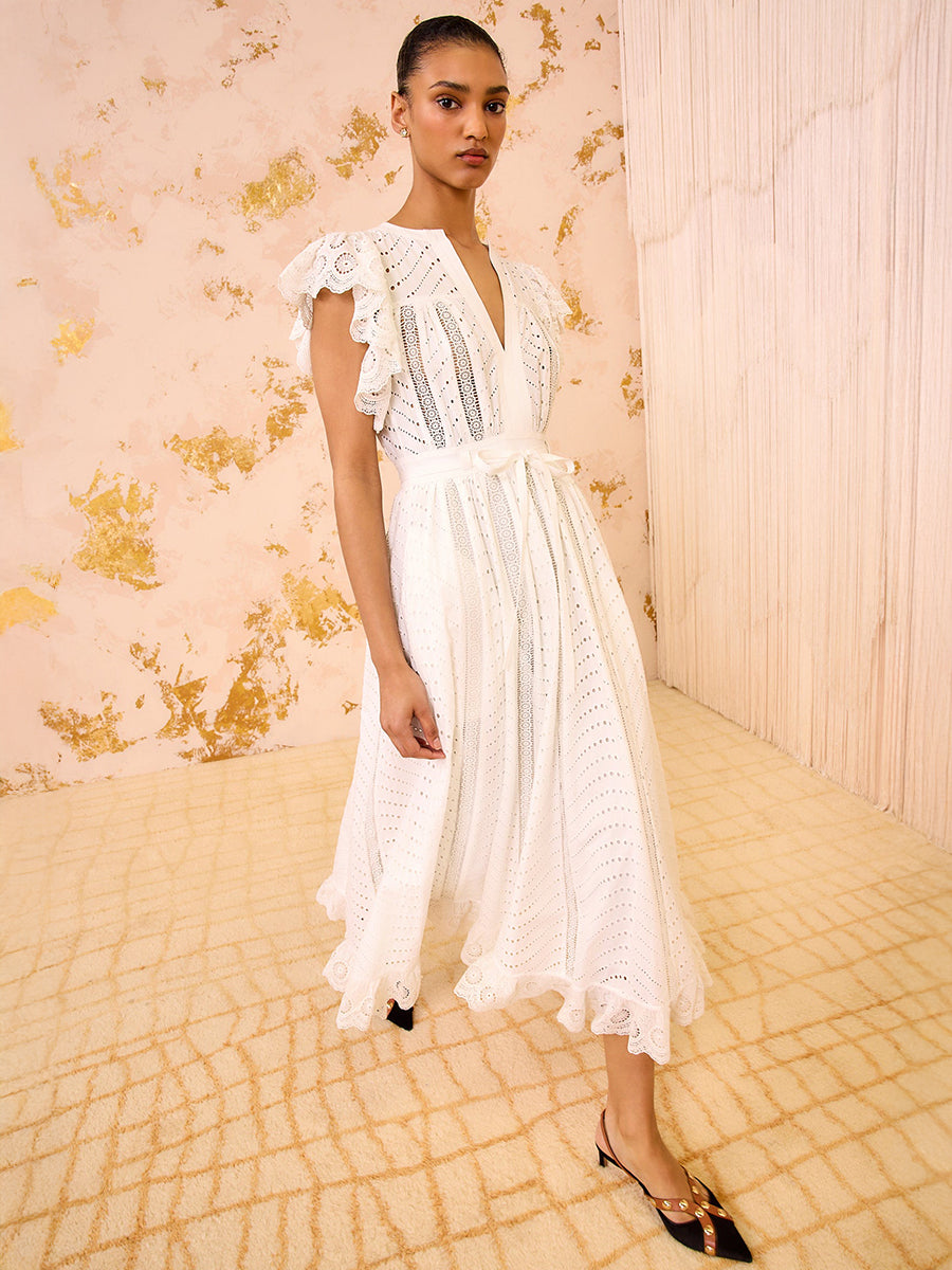 Ulla Johnson Olga Flutter Sleeve Midi Dress in Pristine