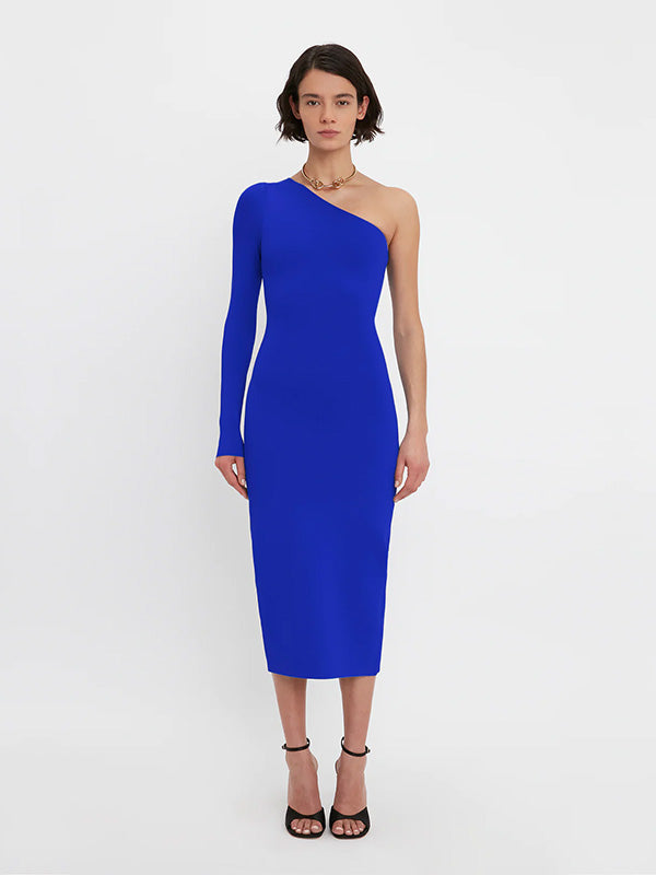 Victoria Beckham Body One Shoulder Midi Dress in Colbolt