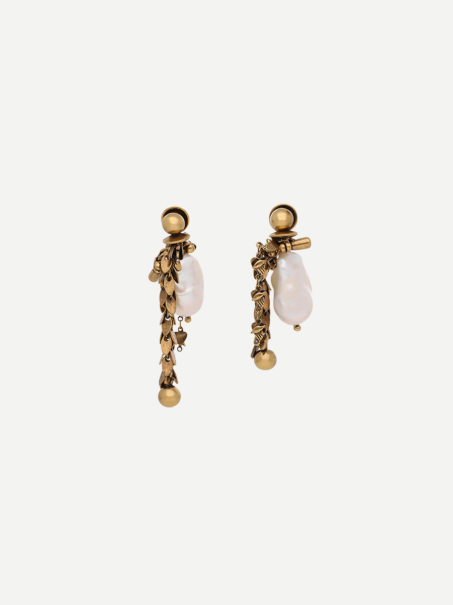 Ornamented Pendant Earrings in Old Brass