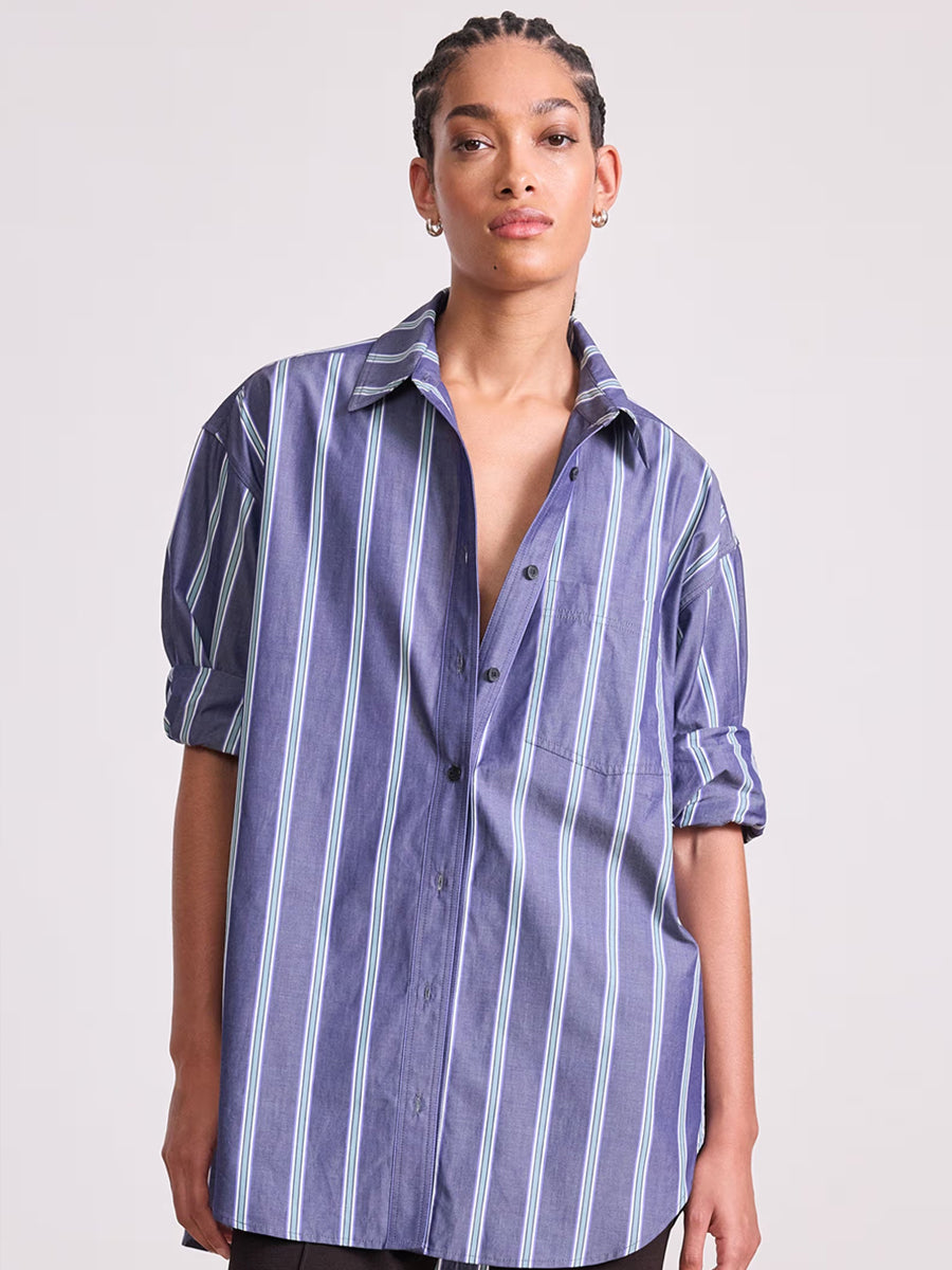 Oversized Button Down in Indigo Stripe