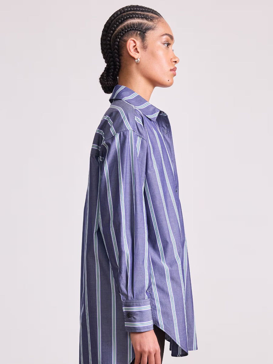 Oversized Button Down in Indigo Stripe