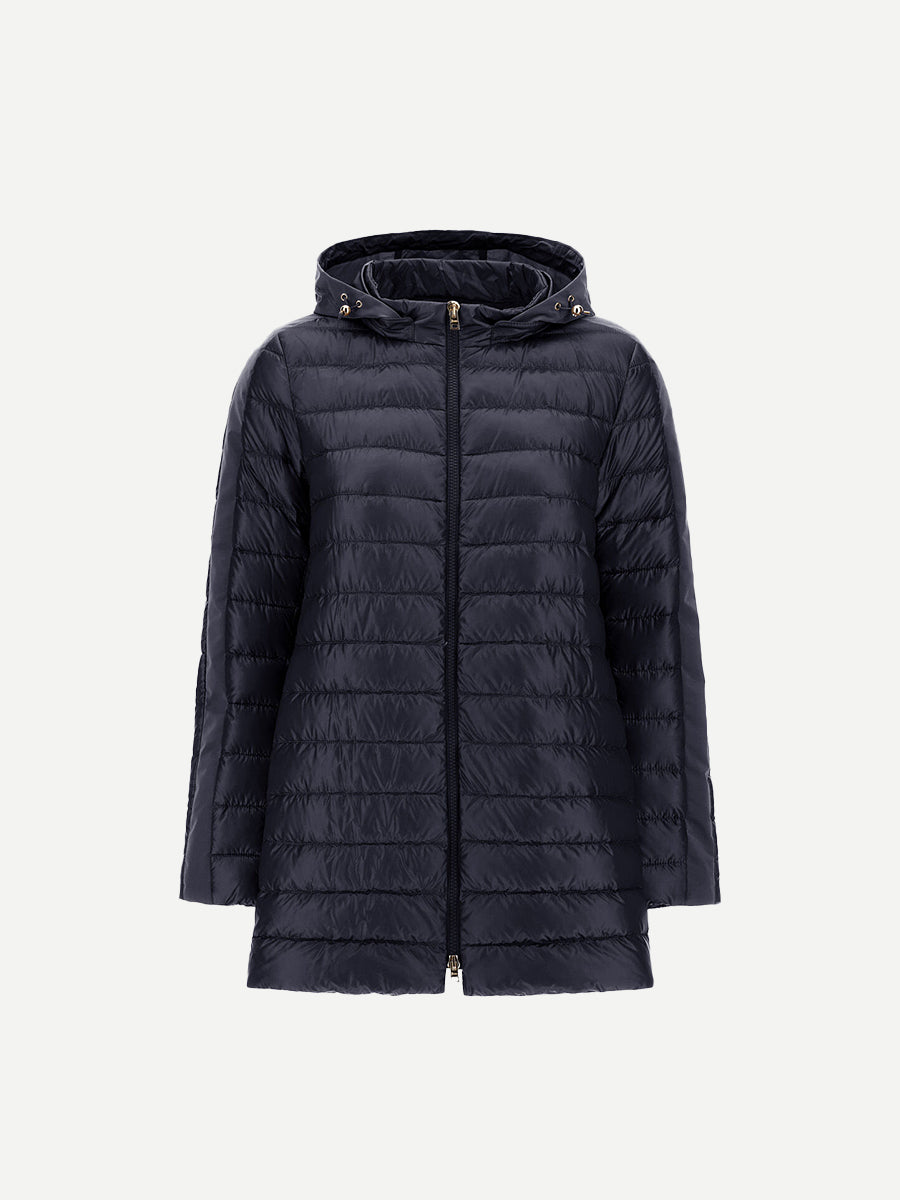Herno Light Long Hooded Puffer in Navy