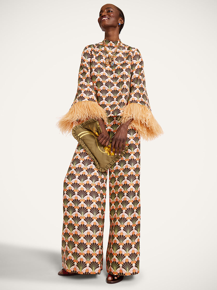 La DoubleJ Make an Exit Top w/ Feathers in Florette Fan Brown