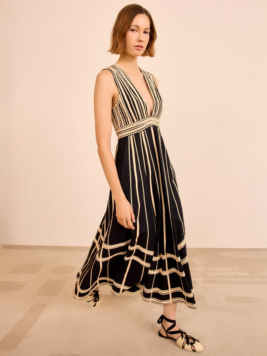 Palermo Deep V Midi Dress in Noir