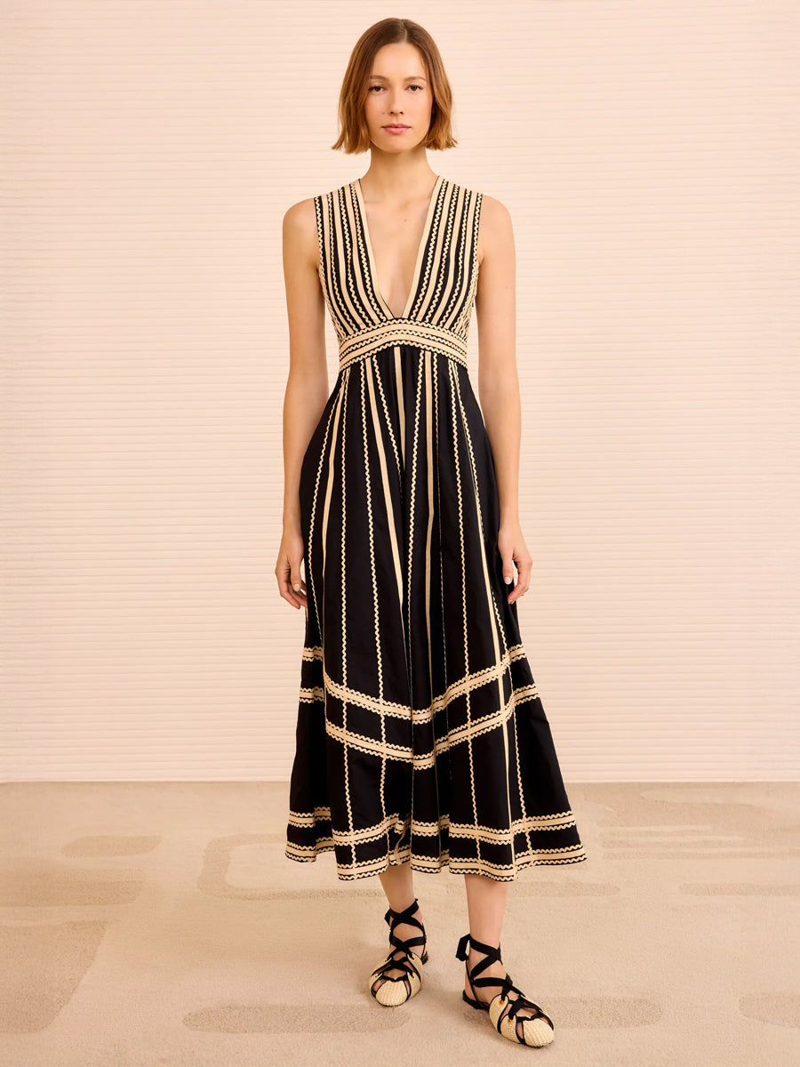 Palermo Deep V Midi Dress in Noir