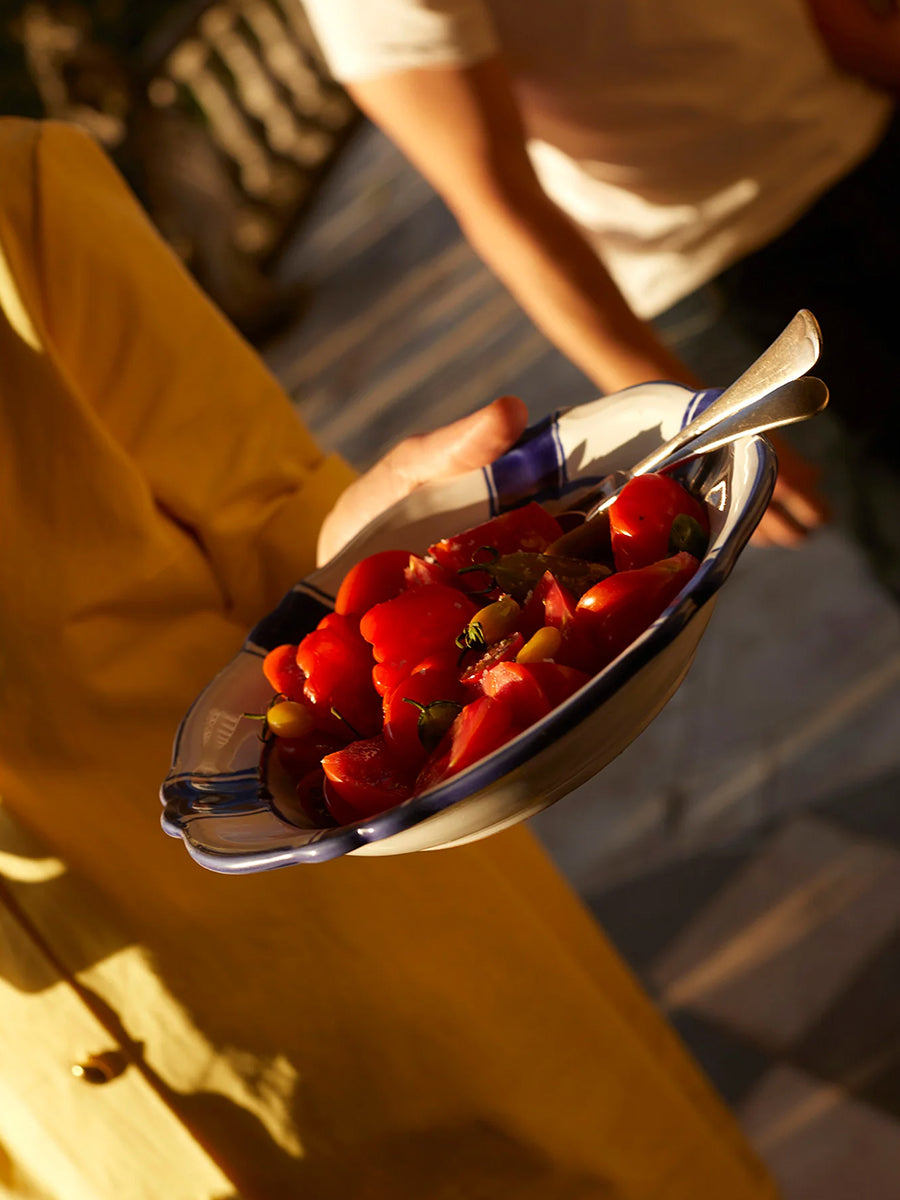 Parasol Ceramic Pasta Bowl in Blue Stripe