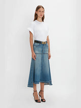 Victoria Beckham | Patched Denim Skirt in Vintage Wash