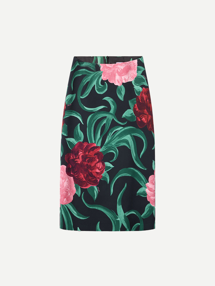 Pencil Skirt in Peony Black