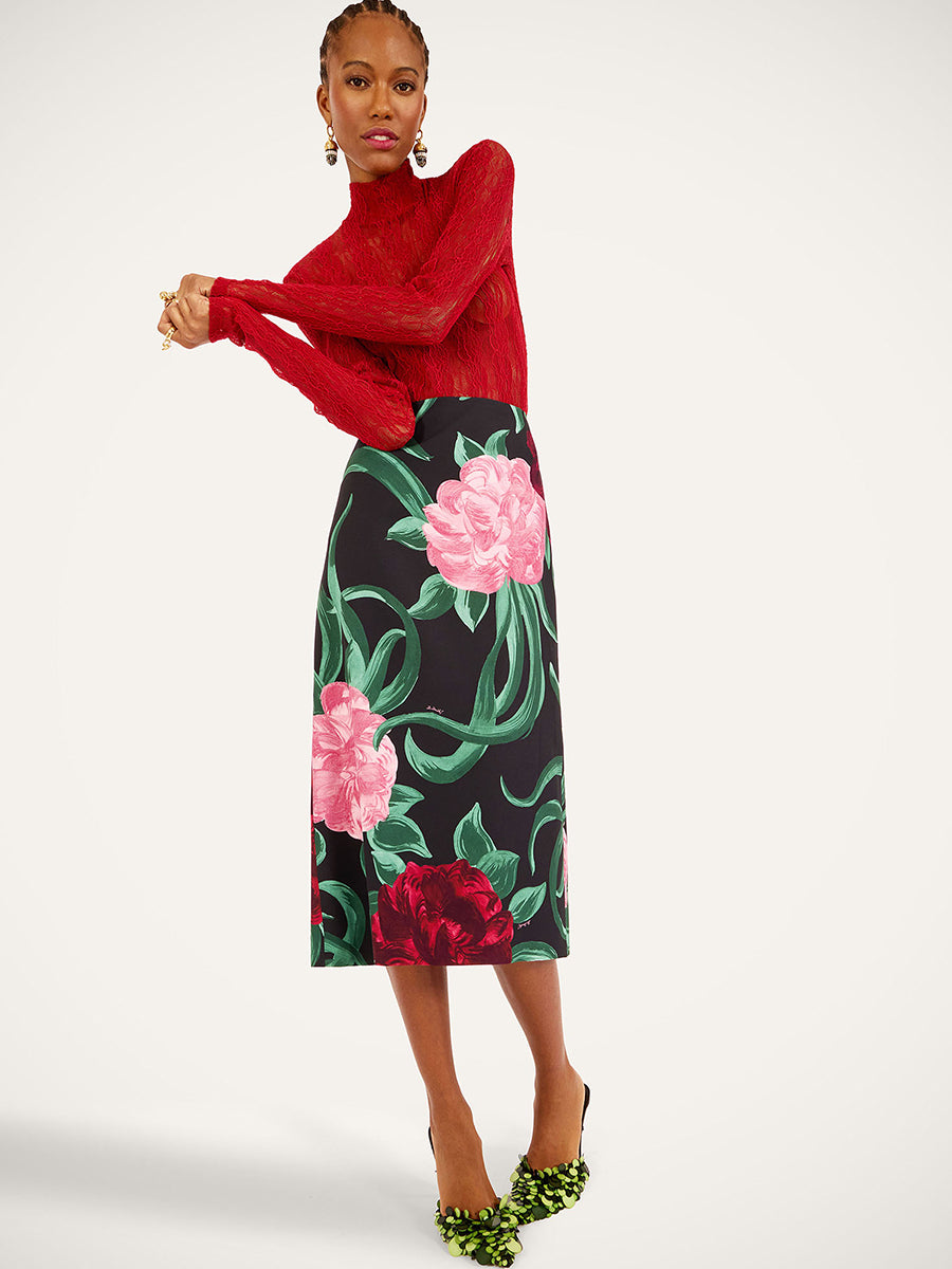 Pencil Skirt in Peony Black