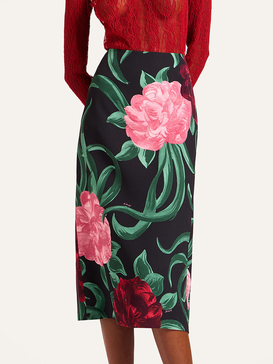 Pencil Skirt in Peony Black