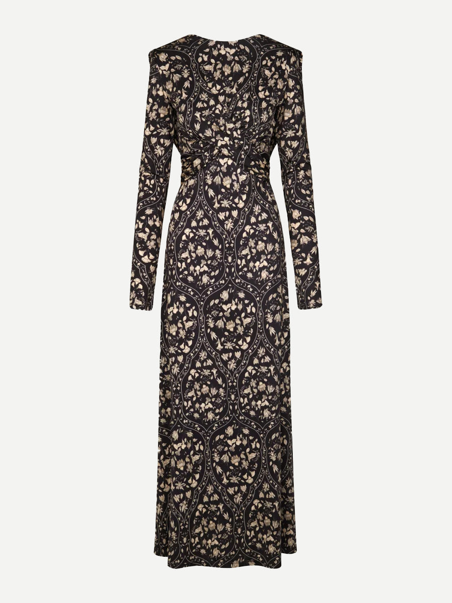 Playful Grace Midi Dress in Black/Ecru Botanical