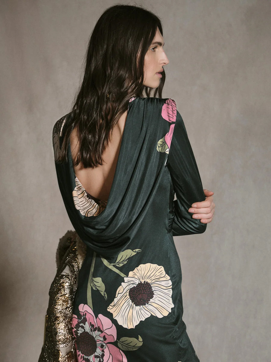 Playful Grace Mini Dress in Green/Rose Florals