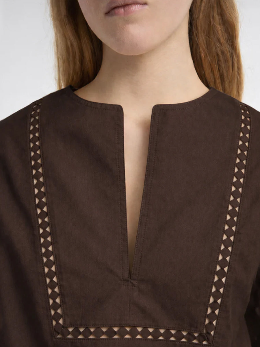 Poplin Shirt w/ Leather Details in Brunette