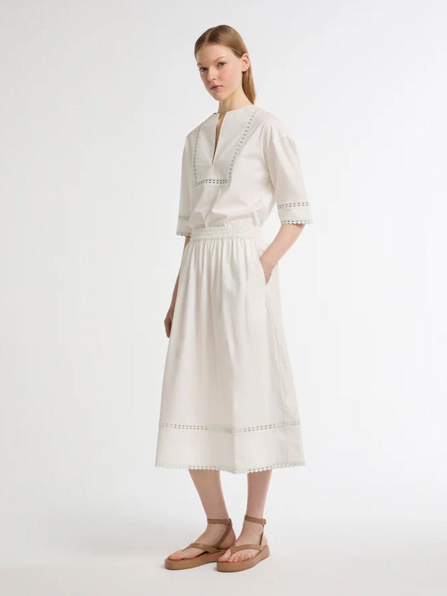 Yves Alomon Poplin Skirt W/Leather Details in Coco Milk