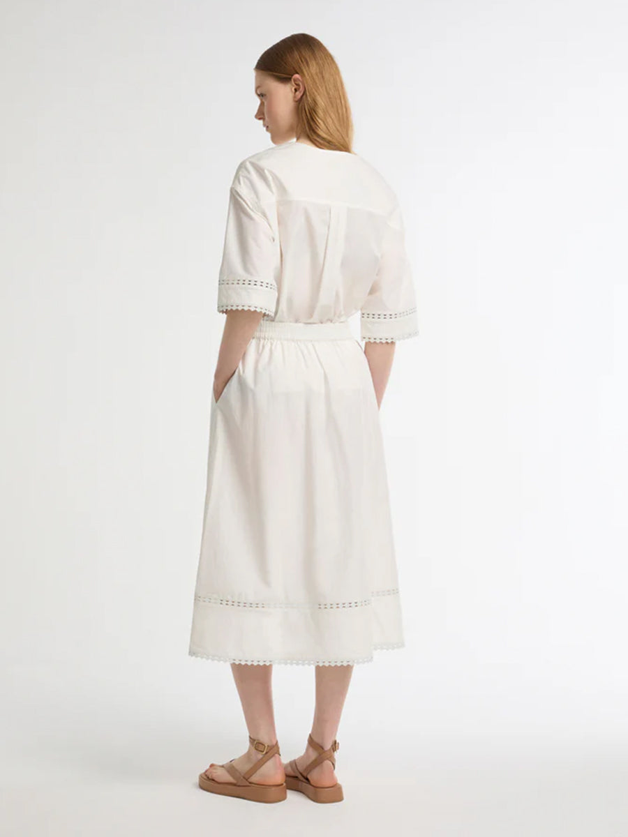 Poplin Skirt W/Leather Details in Coco Milk