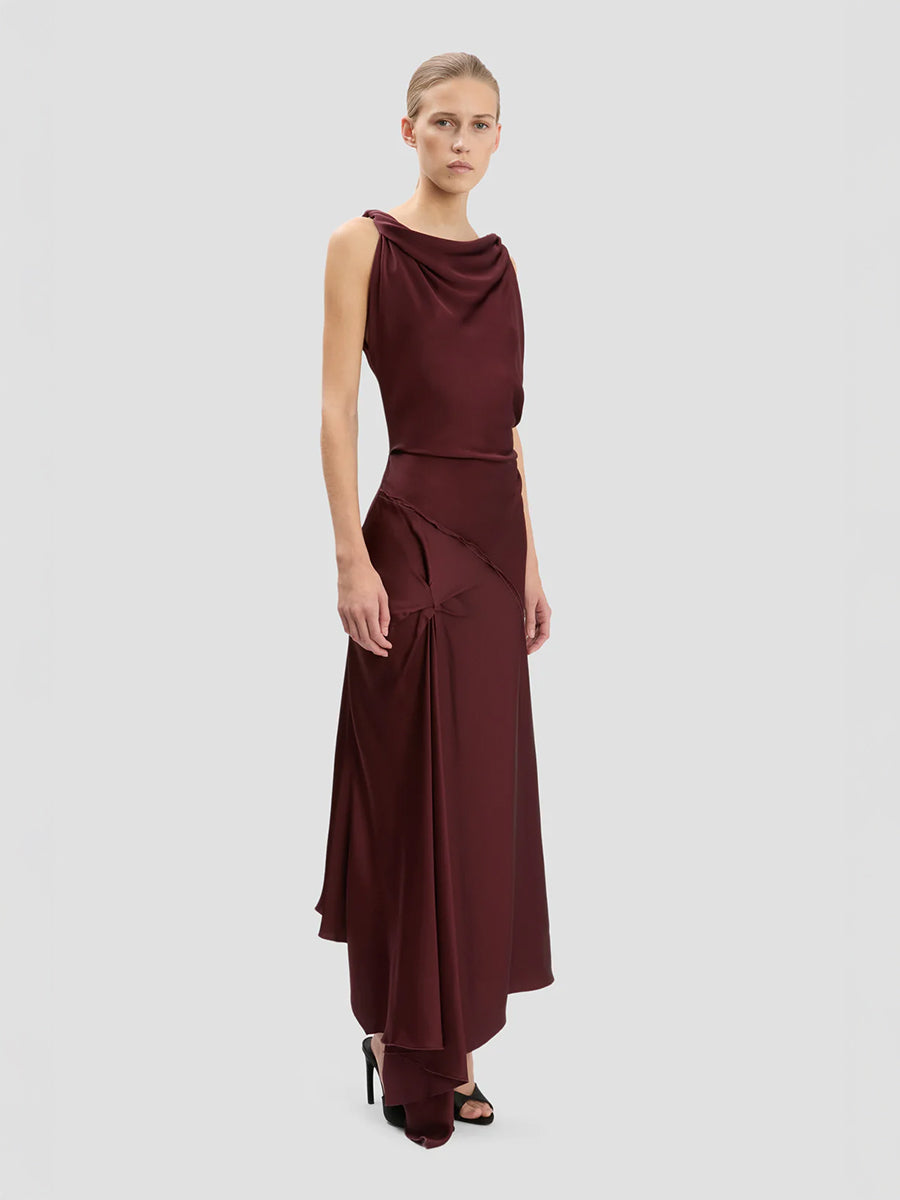 Posy Midi Dress in Burgundy