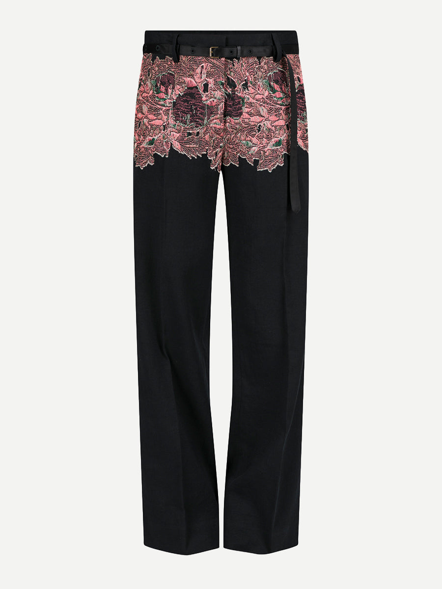 Presta Embellished Pants in Black Motif Floral
