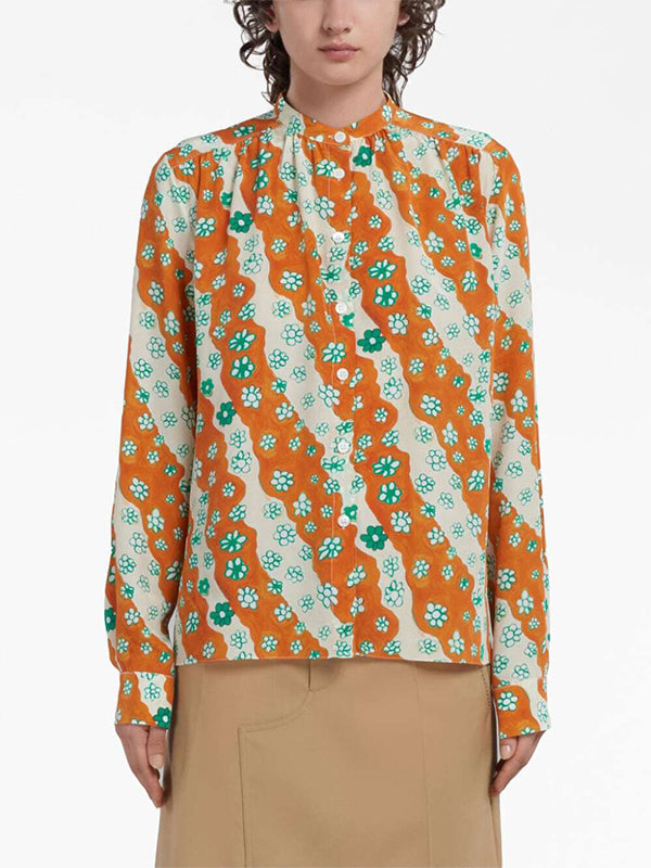 Printed Shirt in Orange Floral