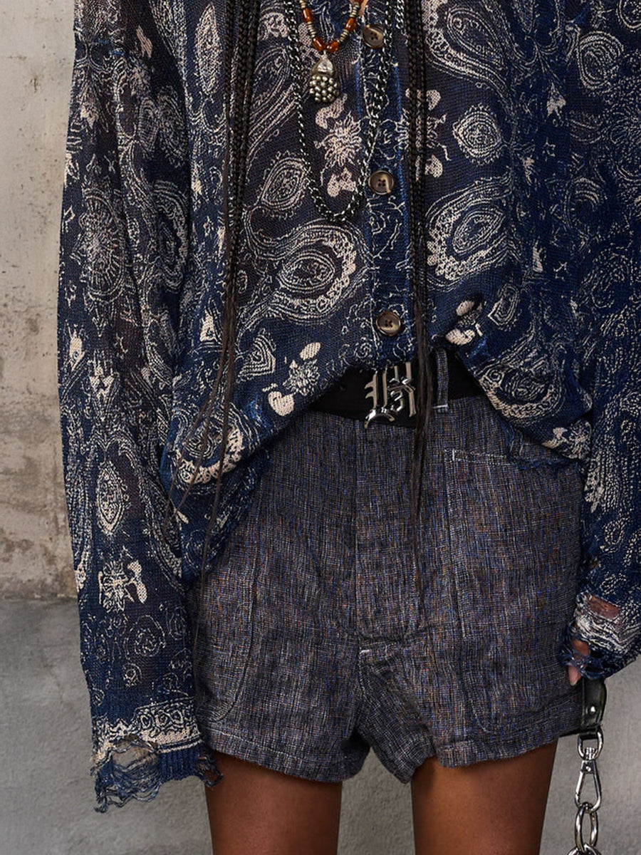 R13 Printed Boyfriend Cardigan in Blue Bandana