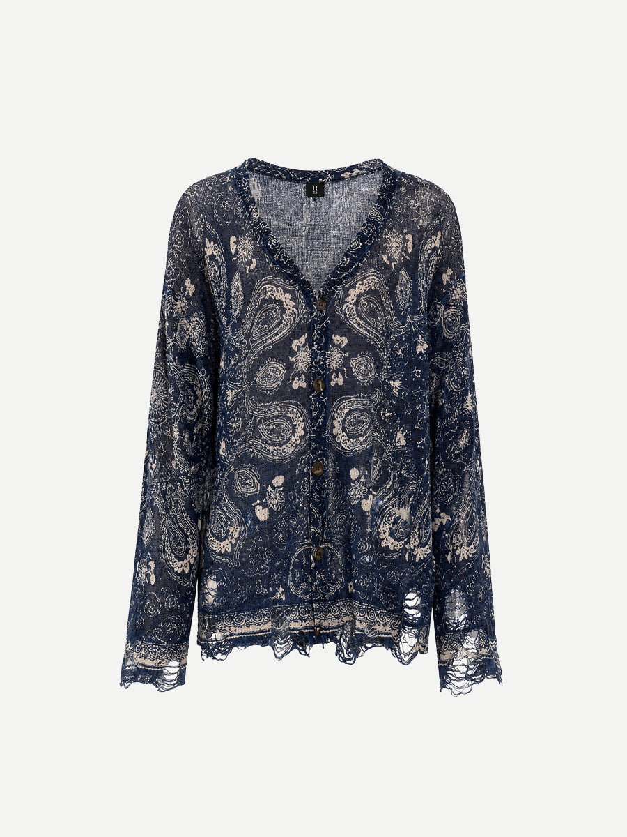 Printed Boyfriend Cardigan in Blue Bandana