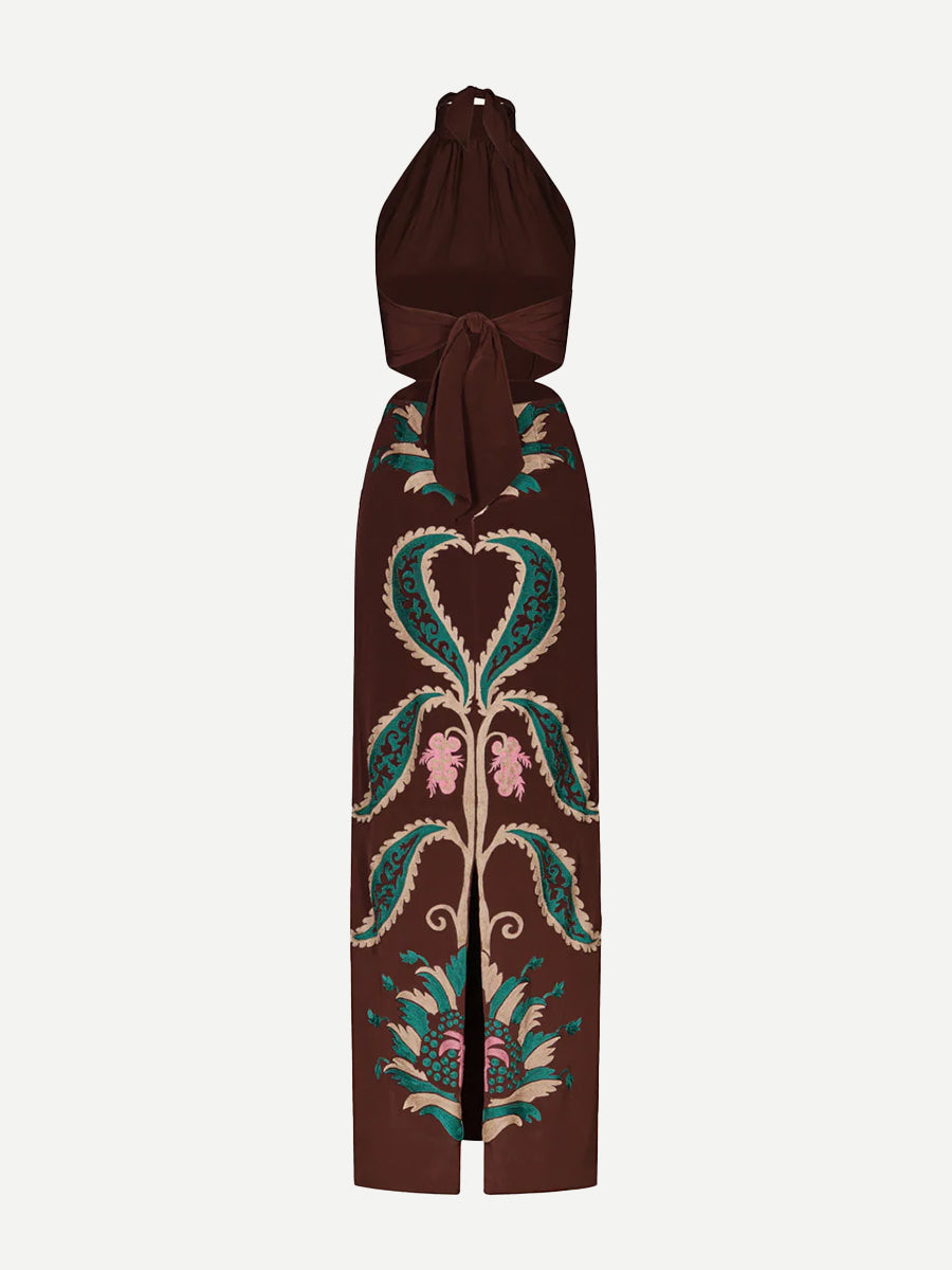 Promised Land Maxi Dress in Dark Chocolate/Green