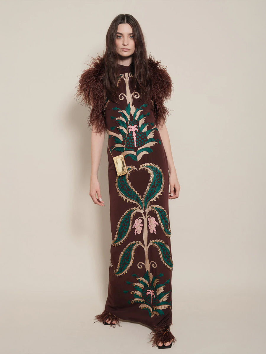 Promised Land Maxi Dress in Dark Chocolate/Green