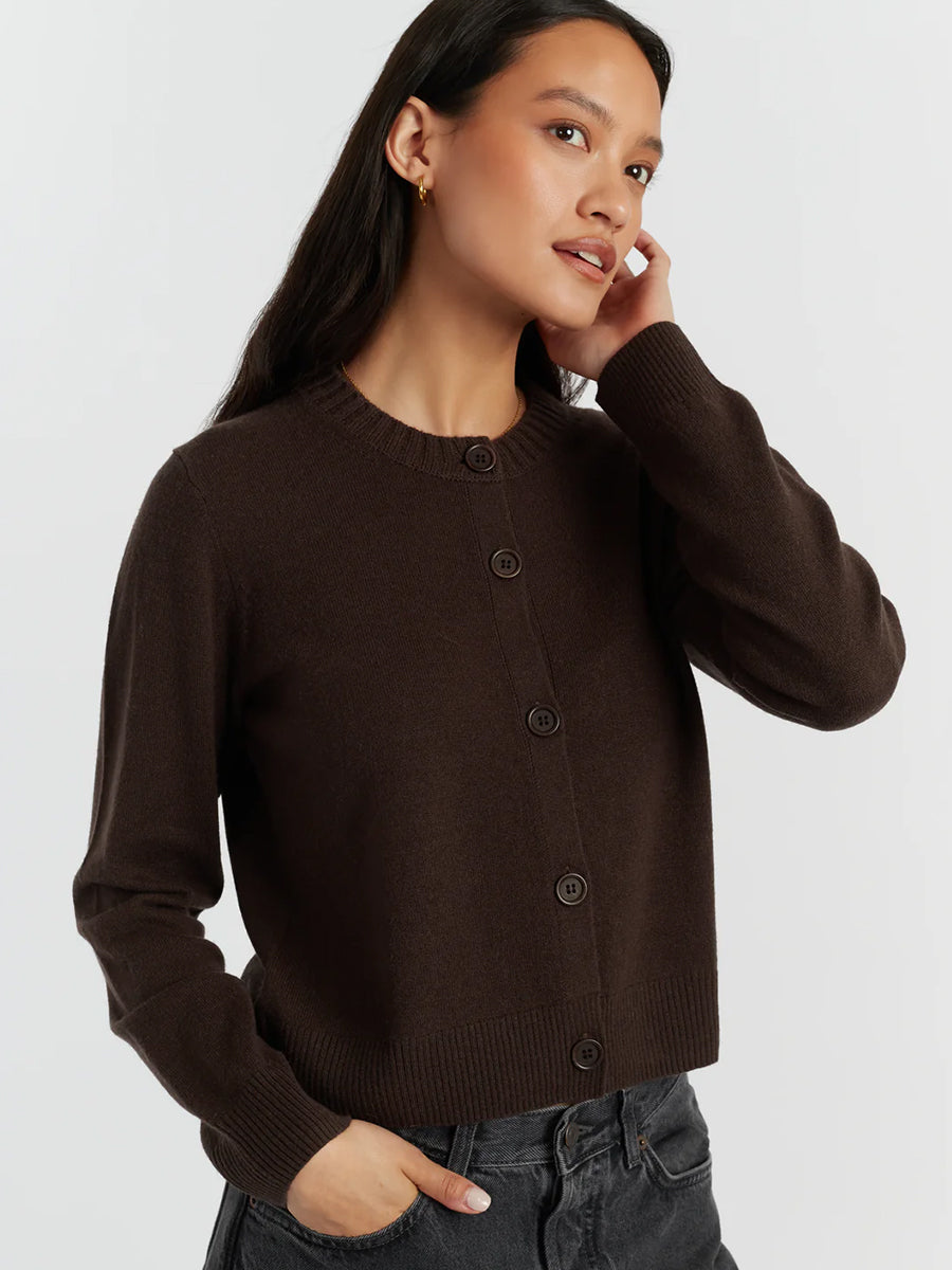 Chinti and Parker Pure Cashmere Cardigan in Chocolate