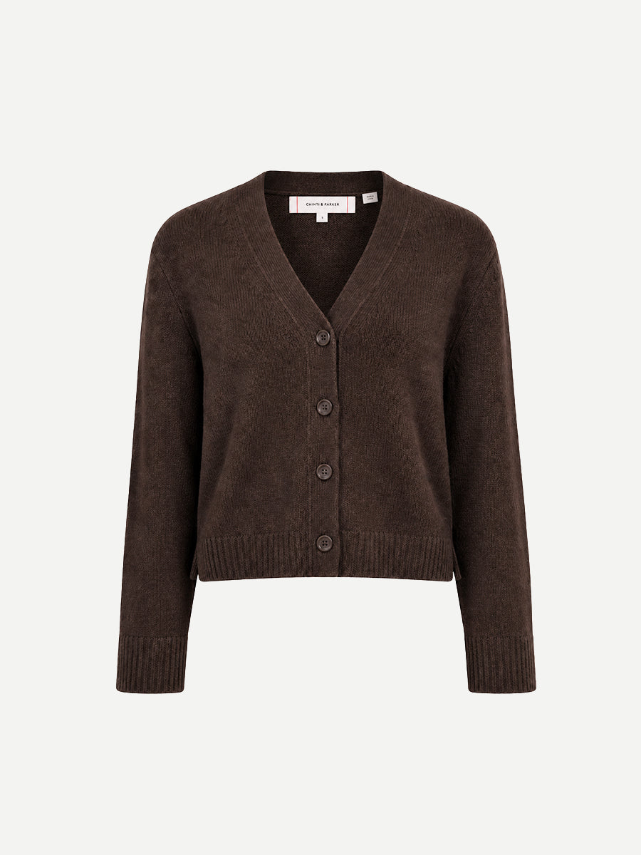 Chinti and Parker Pure Cashmere Cardigan in Chocolate