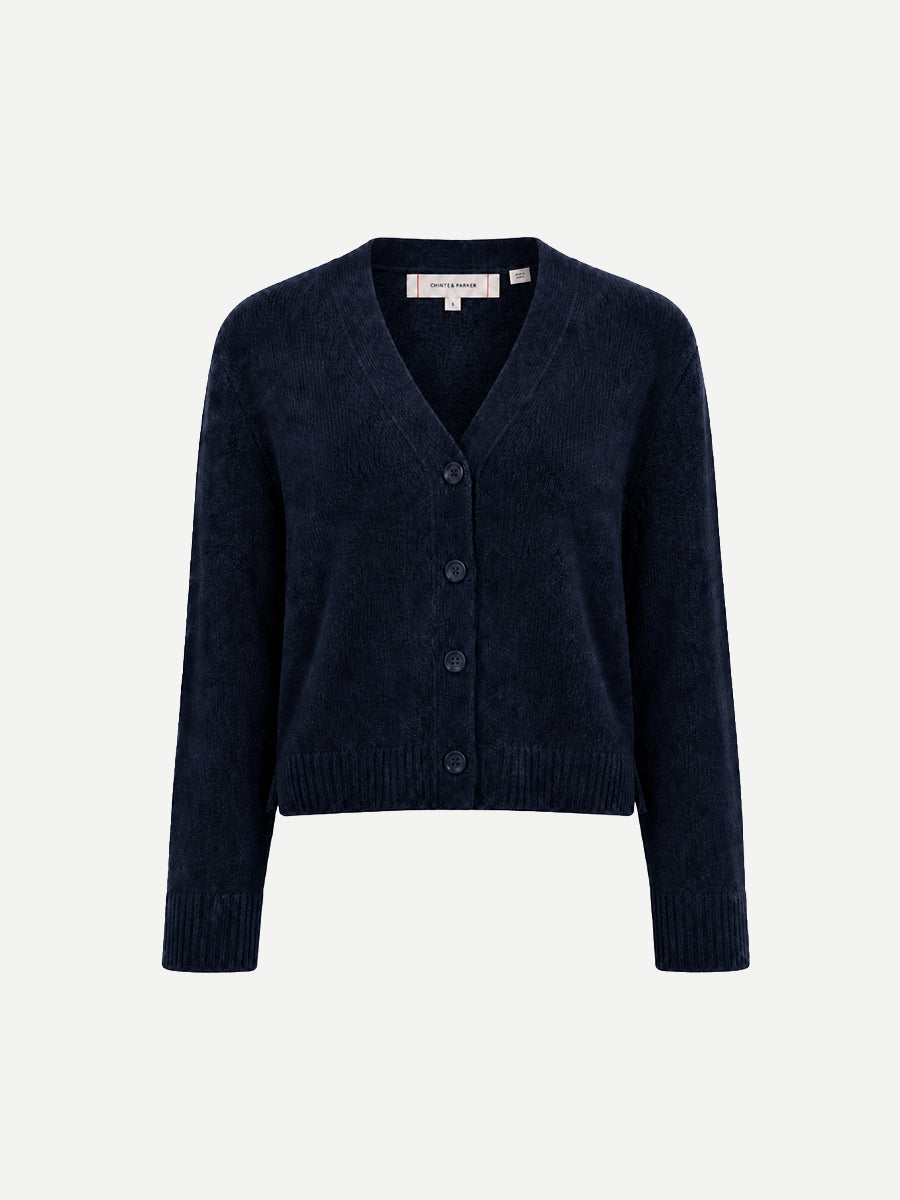 Chinti and Parker Pure Cashmere Cardigan in Navy