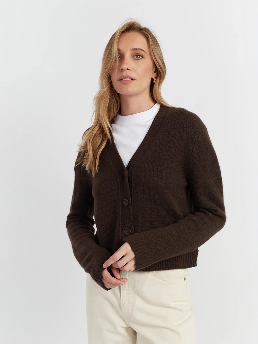 Chinti and Parker Pure Cashmere Cardigan in Chocolate