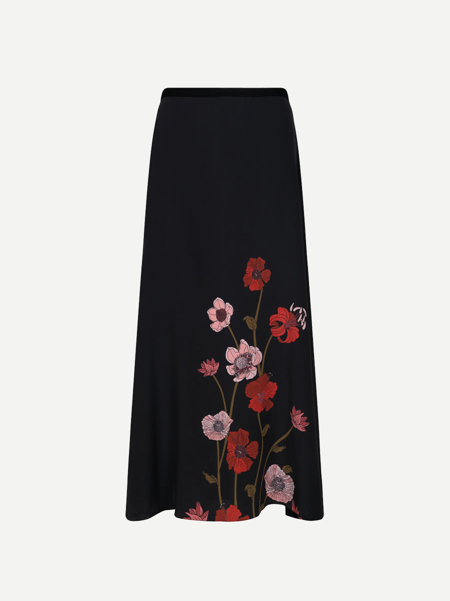 Quiet Strength Ankle Skirt in Black/Red Florals
