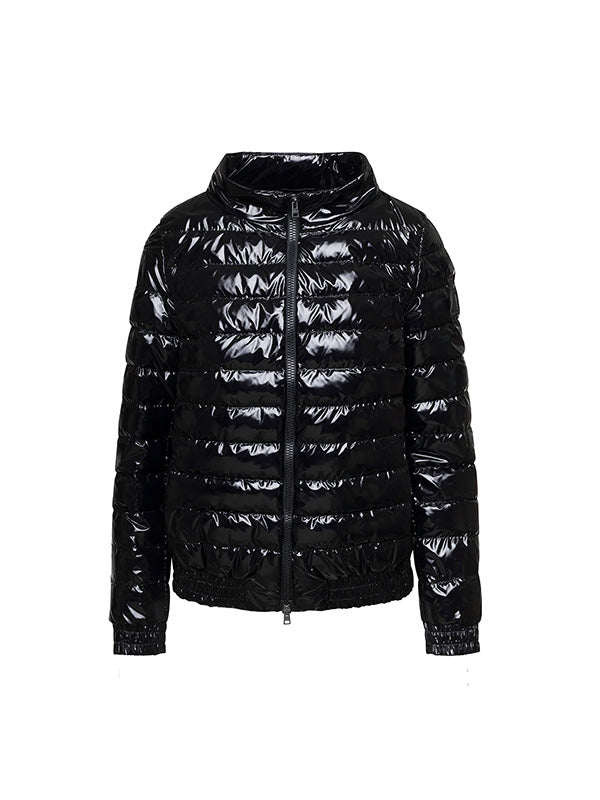 Herno Quilted Gloss Bomber Jacket in Black