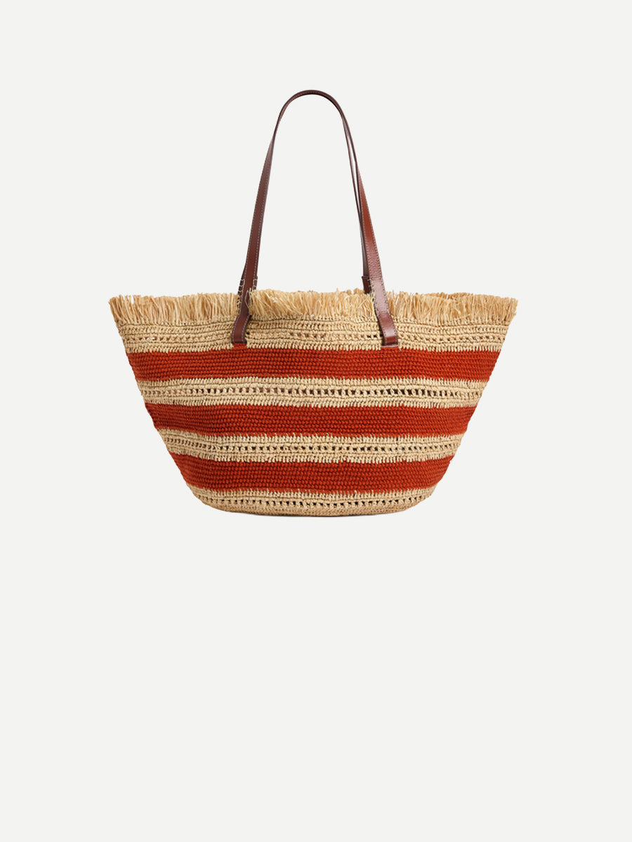 Vanessa Bruno Raffia Basket Bag in Brique Stripe