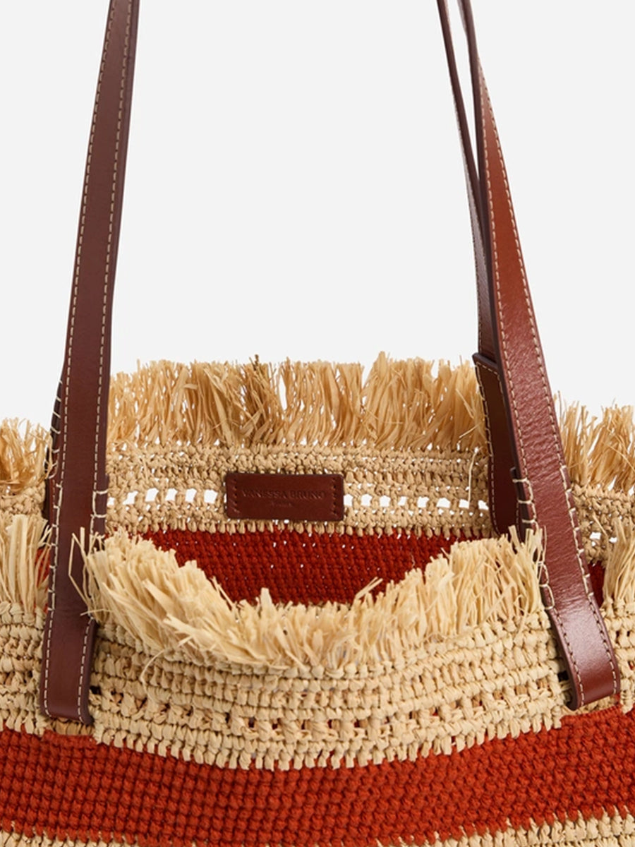 Raffia Basket Bag in Brique Stripe