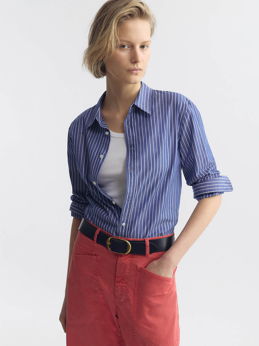 Nili Lotan Raphael Shirt in Dark Navy Stripe
