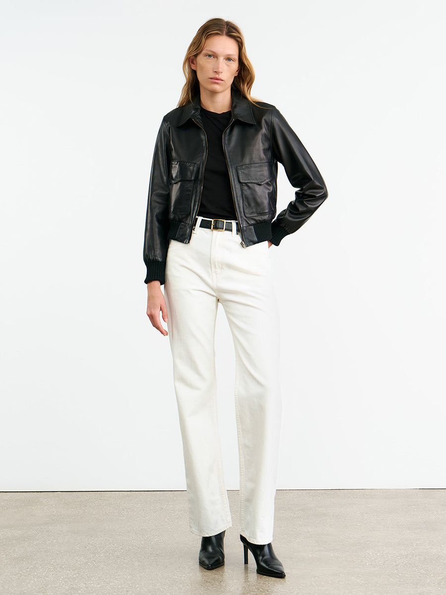 Nili Lotan Redley Leather Bomber Jacket in Black