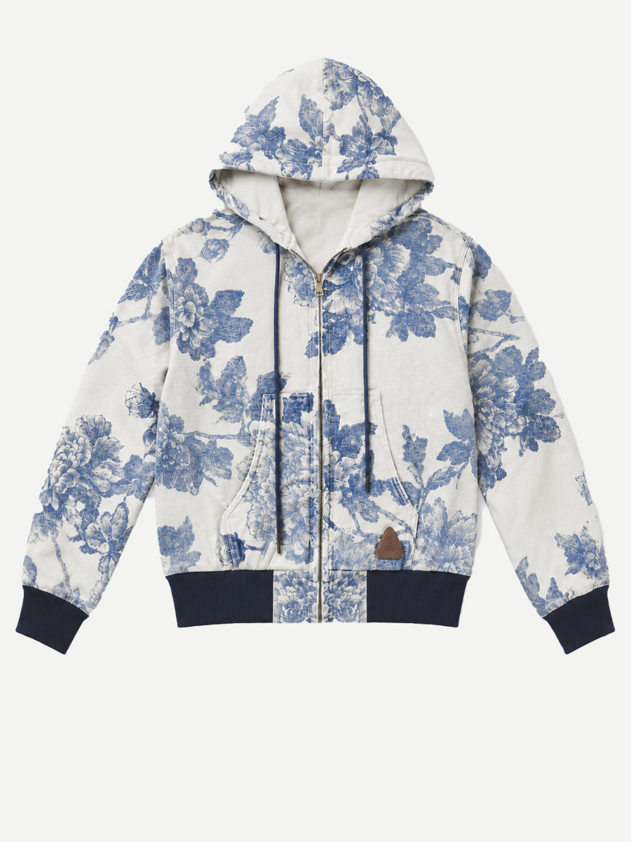 Relaxed Workwear Jacket in Washed Blue Floral