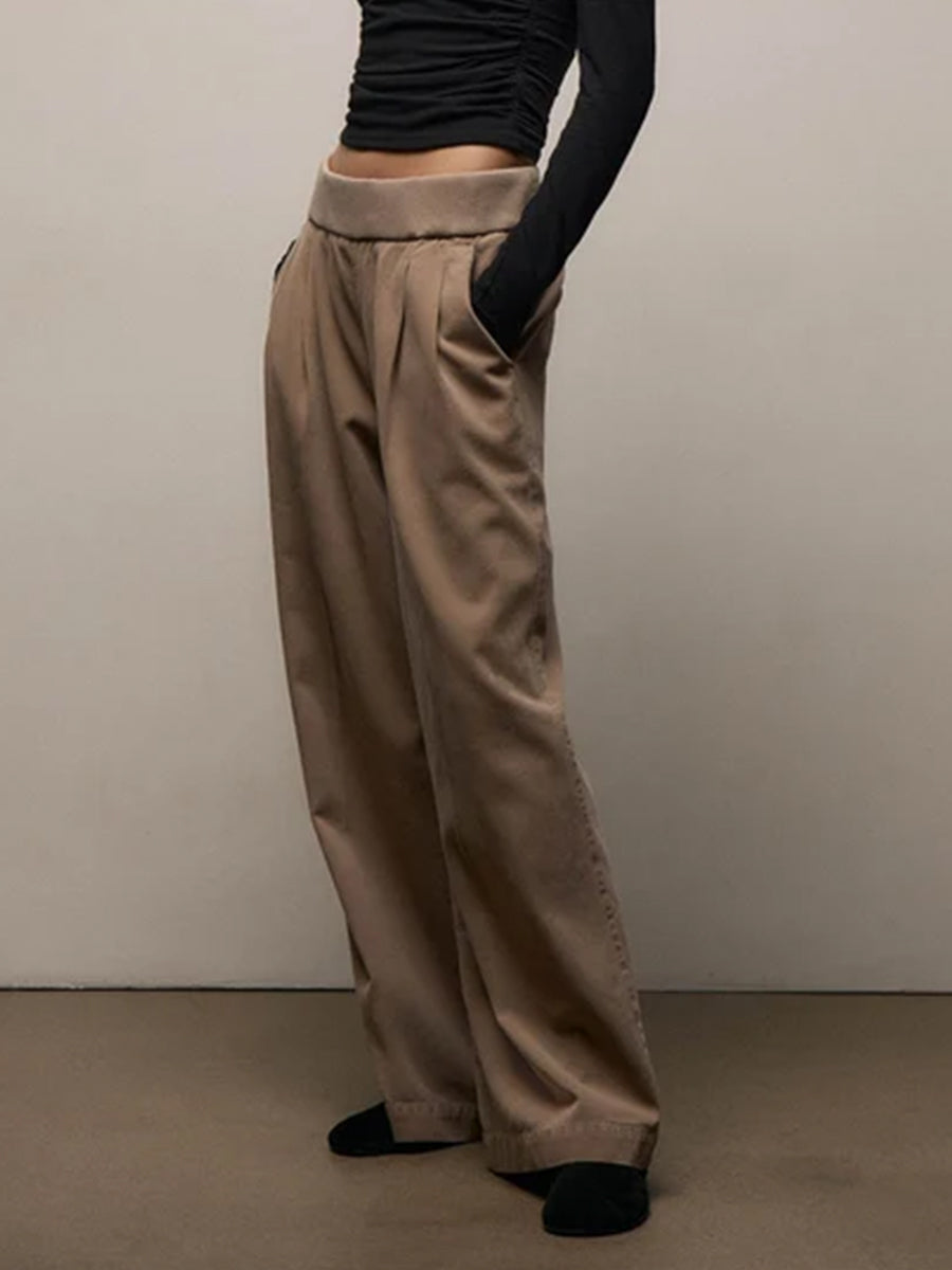 Ribbed Waist Wide Leg Pant in Coffee Pigment