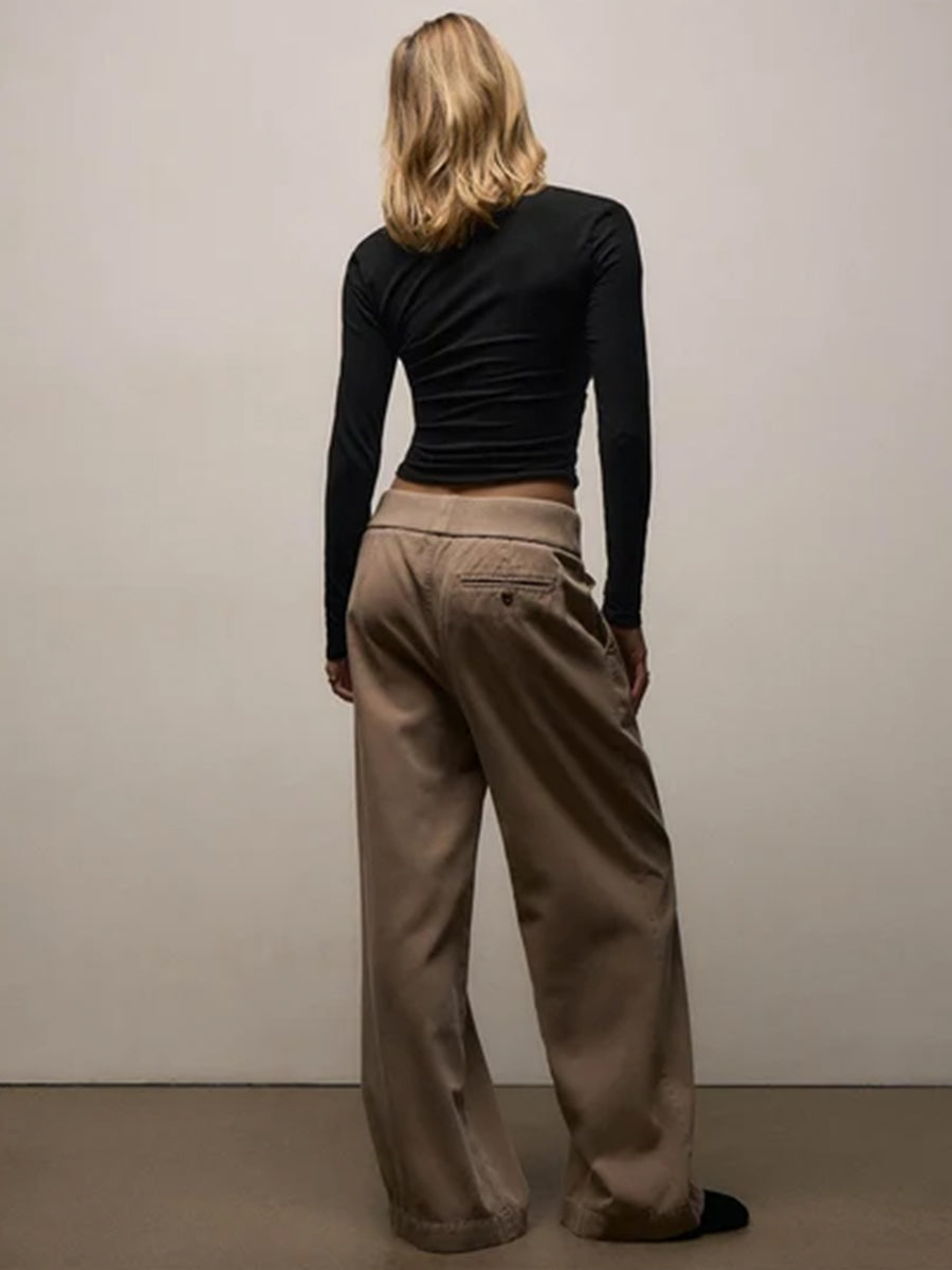 Ribbed Waist Wide Leg Pant in Coffee Pigment