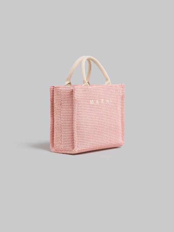 Marni | Pink raffia-effect Small Tote Bag