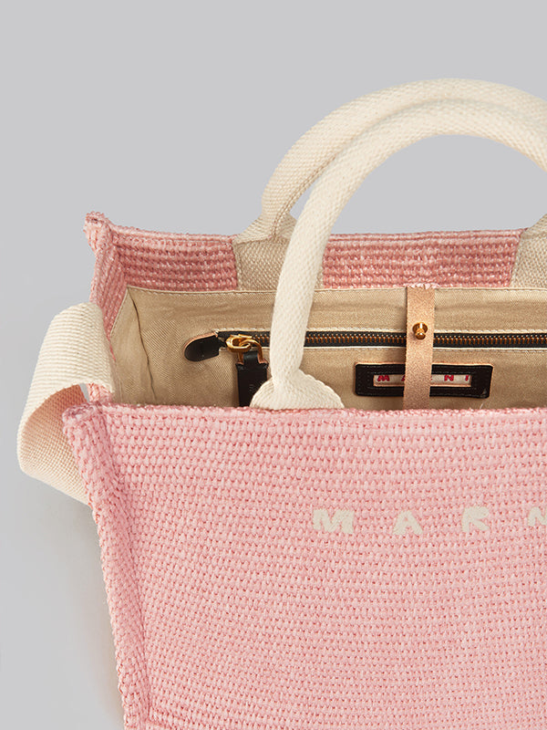 Marni | Pink raffia-effect Small Tote Bag