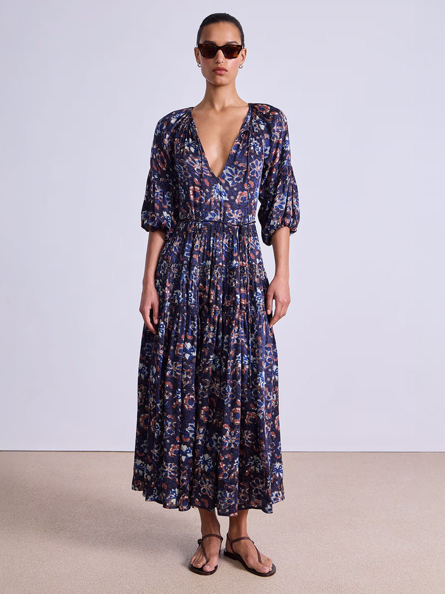 Apiece Apart Santa Cecilia Maxi Dress in Batik Floral Navy