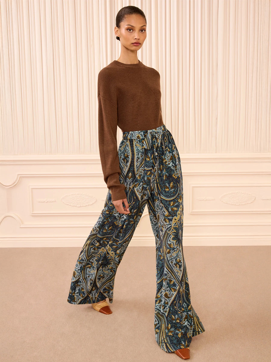Sawyer Wide Leg Silk Pant in Prussian