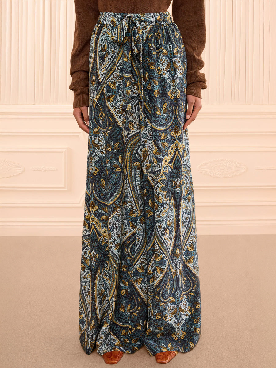 Sawyer Wide Leg Silk Pant in Prussian