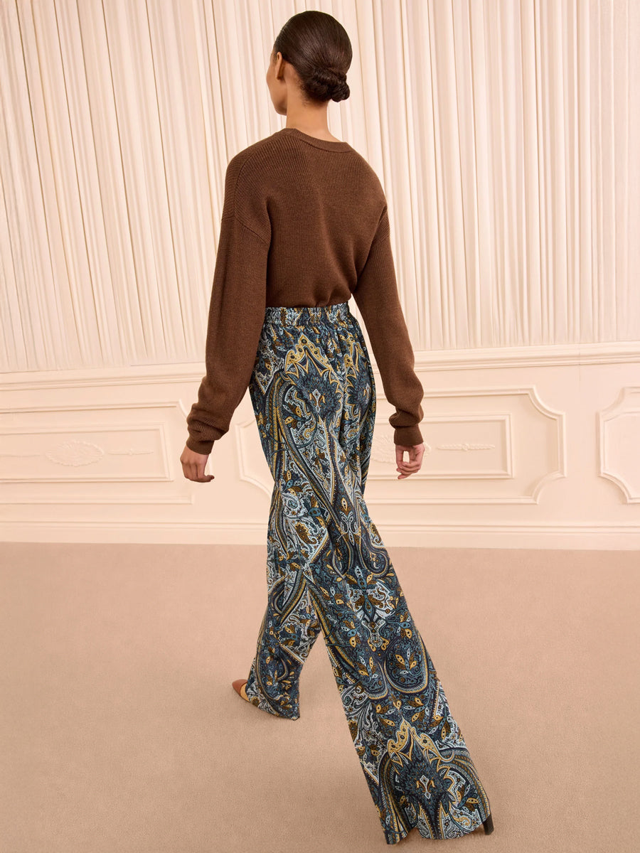 Sawyer Wide Leg Silk Pant in Prussian