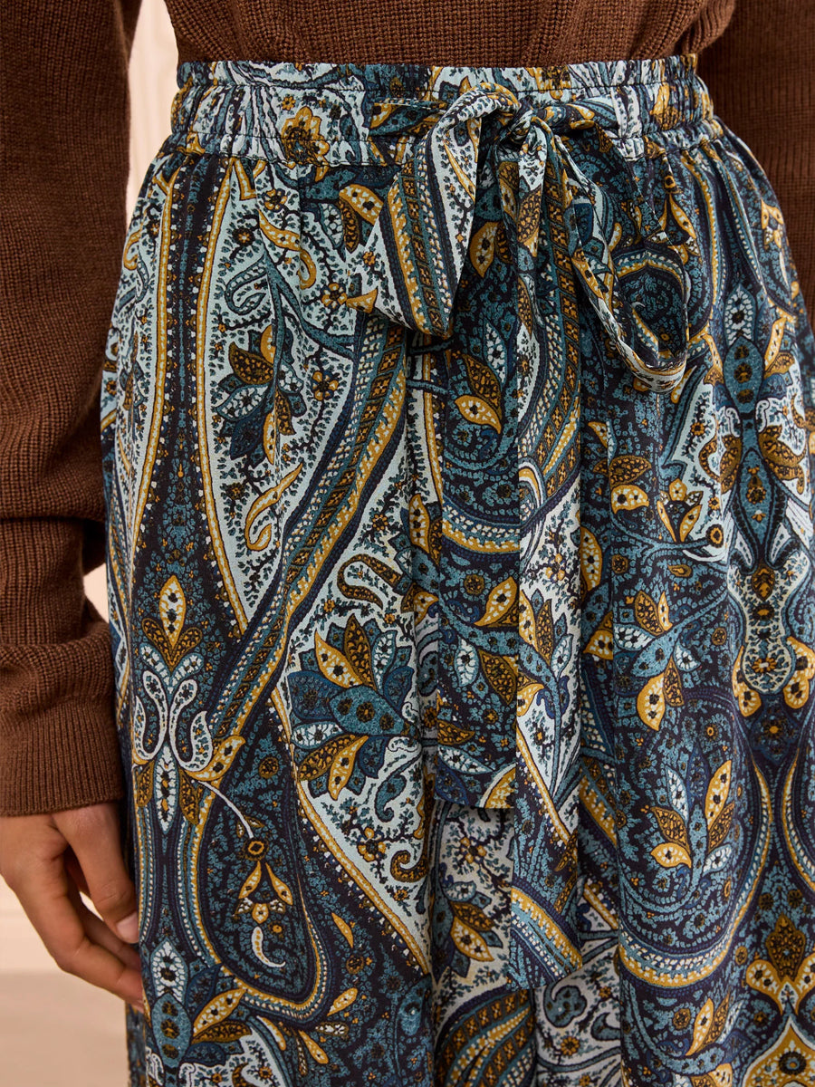 Sawyer Wide Leg Silk Pant in Prussian