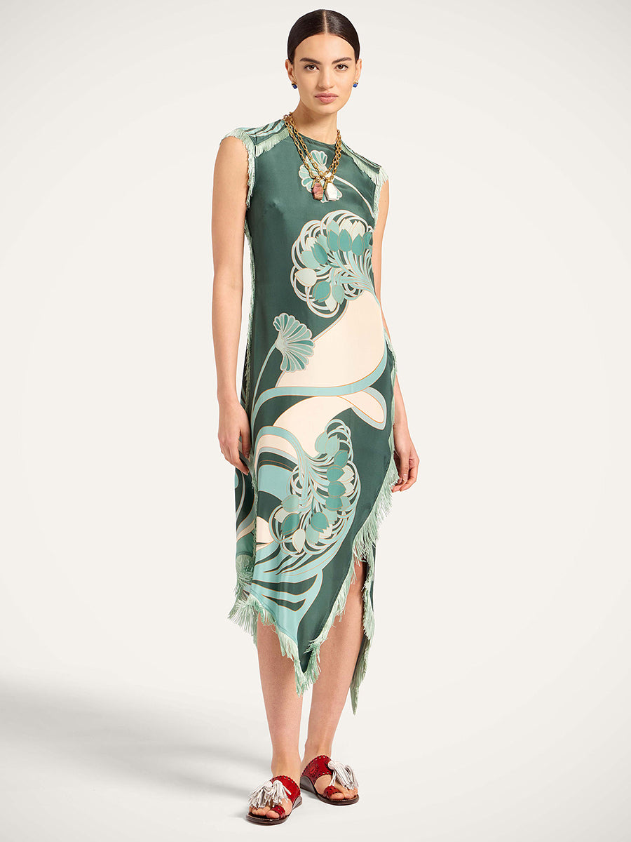 La DoubleJ Scarf Dress in Dark Green Tulip