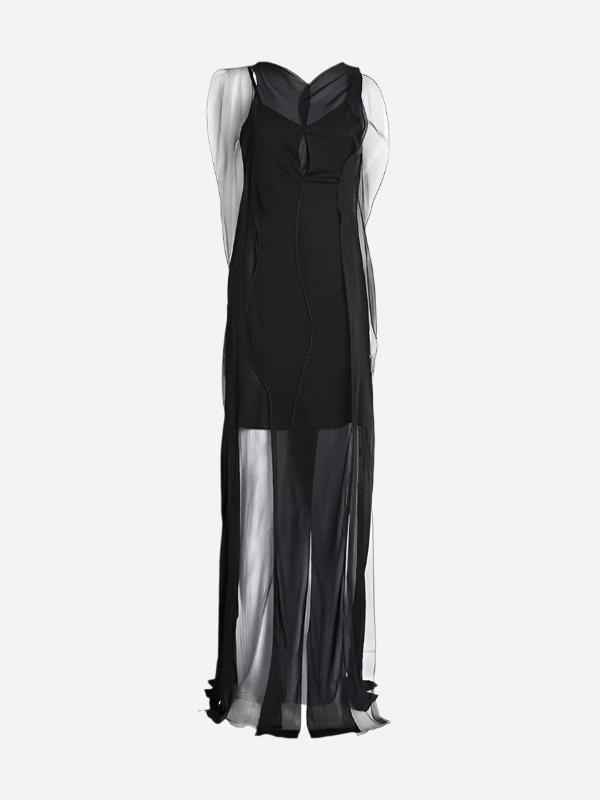 Victoria Beckham | Sheer Wave Panel Floorlength Dress in Black