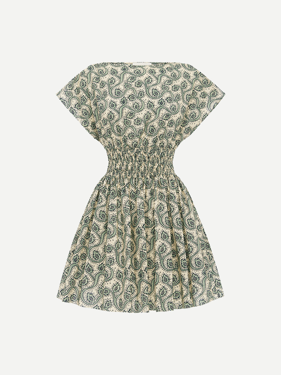 Matteau Shirred Waist Mini Dress in Vine